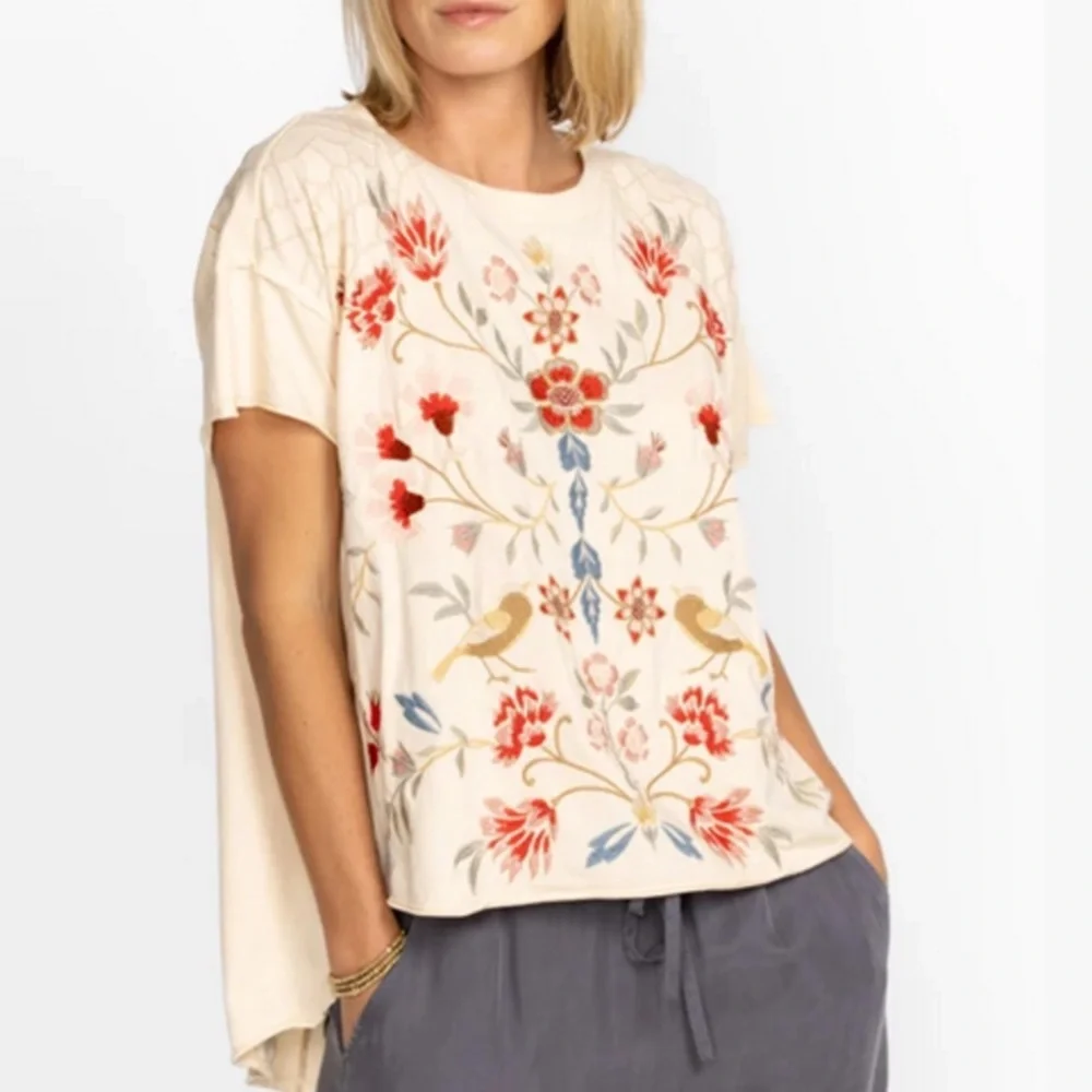 Johnny Was Clara Embroidered Floral Swing Tee
